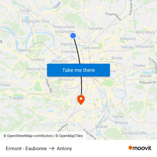 Ermont - Eaubonne to Antony map
