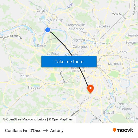 Conflans Fin D'Oise to Antony map