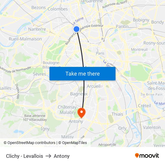 Clichy - Levallois to Antony map