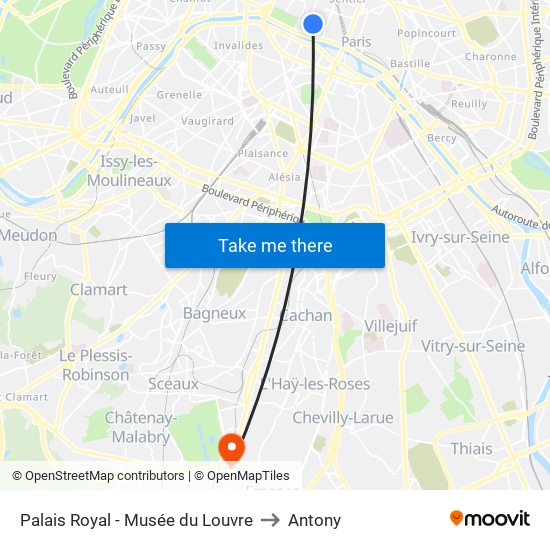 Palais Royal - Musée du Louvre to Antony map