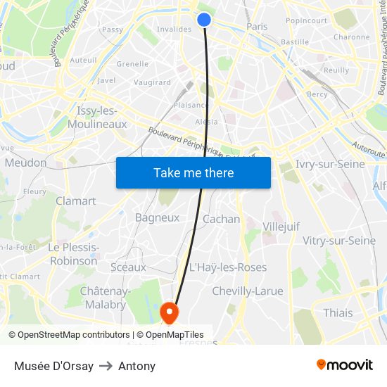 Musée D'Orsay to Antony map