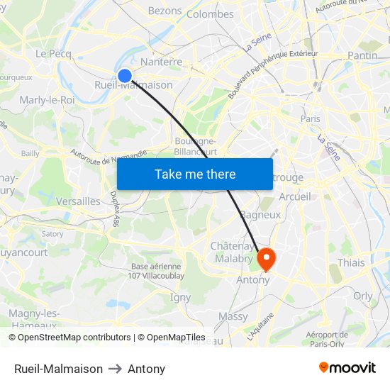 Rueil-Malmaison to Antony map