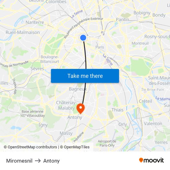 Miromesnil to Antony map