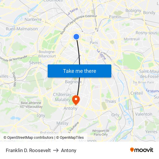 Franklin D. Roosevelt to Antony map
