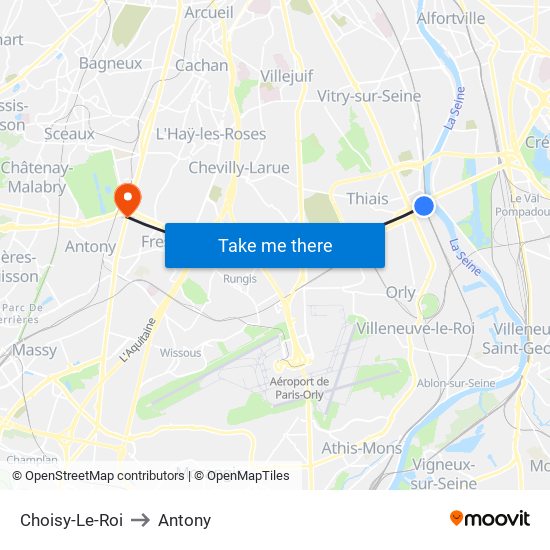 Choisy-Le-Roi to Antony map