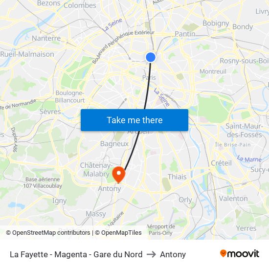 La Fayette - Magenta - Gare du Nord to Antony map