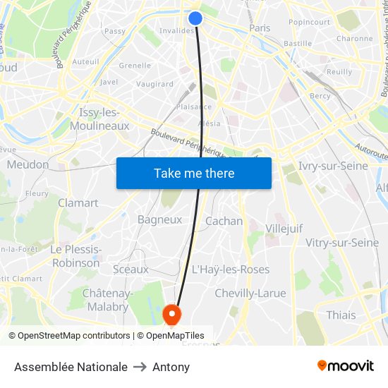 Assemblée Nationale to Antony map