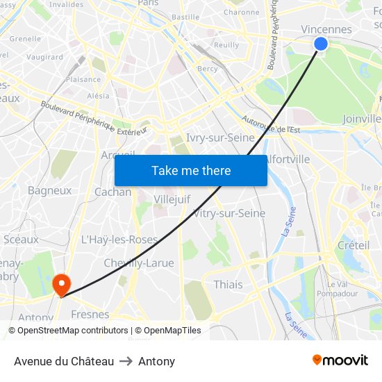 Avenue du Château to Antony map