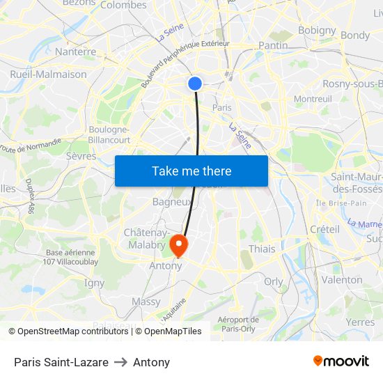 Paris Saint-Lazare to Antony map