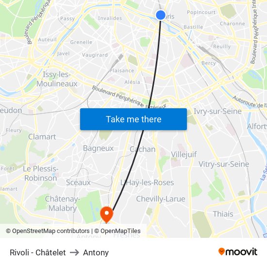 Rivoli - Châtelet to Antony map