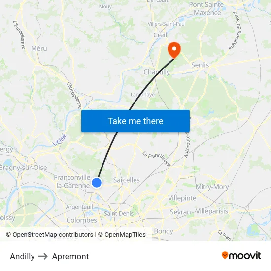 Andilly to Apremont map