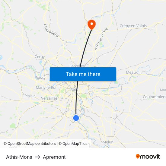 Athis-Mons to Apremont map