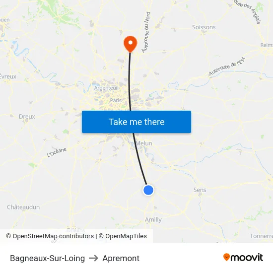 Bagneaux-Sur-Loing to Apremont map