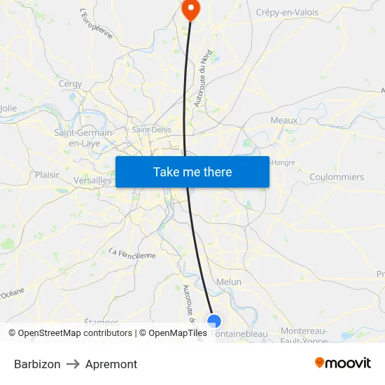 Barbizon to Apremont map