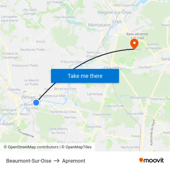 Beaumont-Sur-Oise to Apremont map