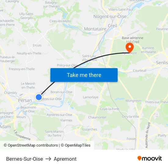 Bernes-Sur-Oise to Apremont map