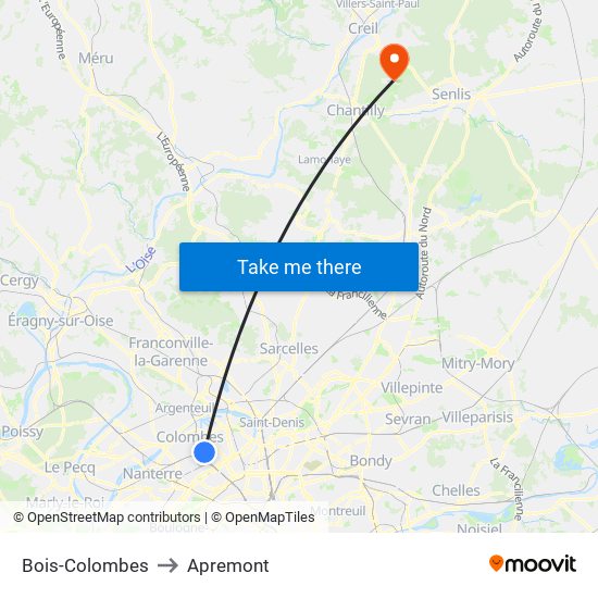 Bois-Colombes to Apremont map