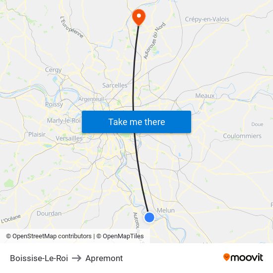 Boissise-Le-Roi to Apremont map