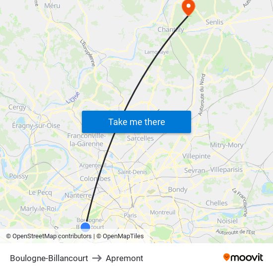 Boulogne-Billancourt to Apremont map