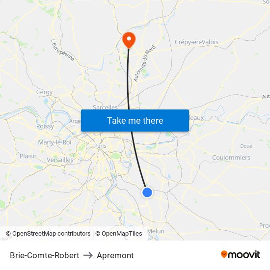 Brie-Comte-Robert to Apremont map