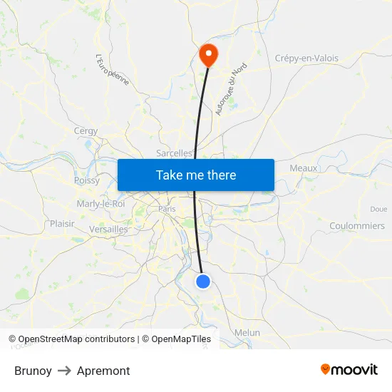 Brunoy to Apremont map