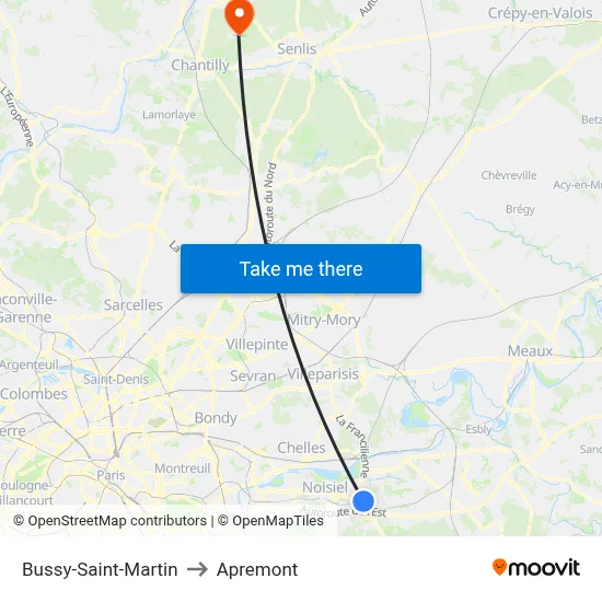 Bussy-Saint-Martin to Apremont map