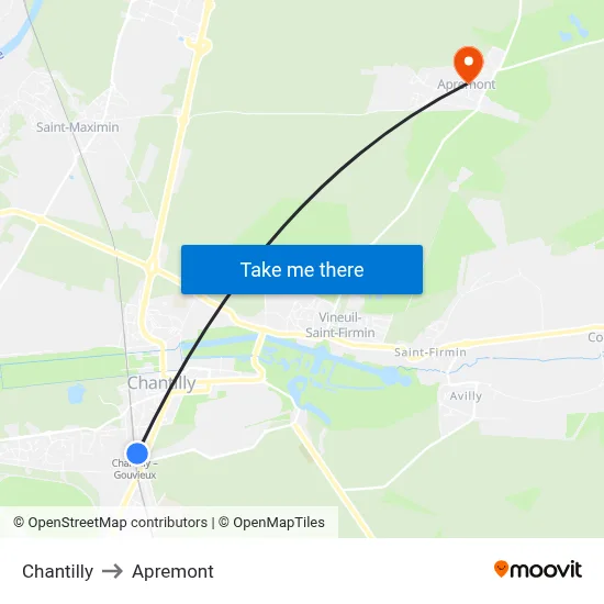 Chantilly to Apremont map