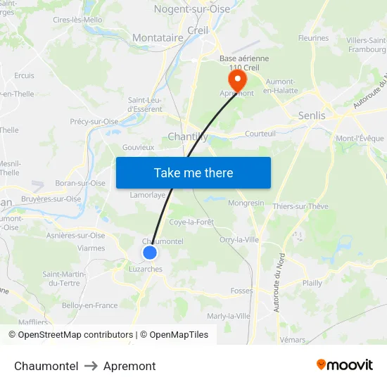 Chaumontel to Apremont map