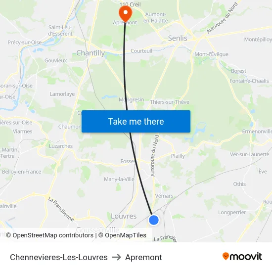 Chennevieres-Les-Louvres to Apremont map