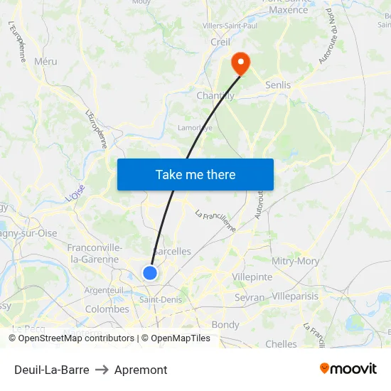 Deuil-La-Barre to Apremont map
