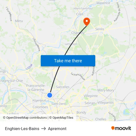 Enghien-Les-Bains to Apremont map