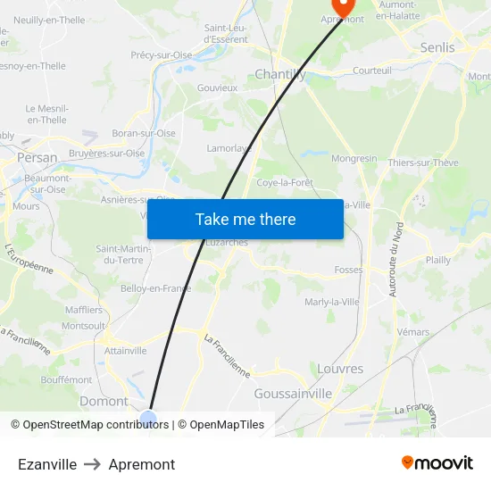 Ezanville to Apremont map
