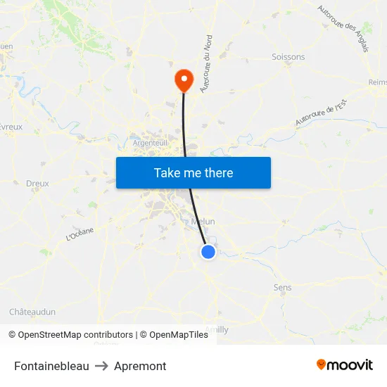 Fontainebleau to Apremont map