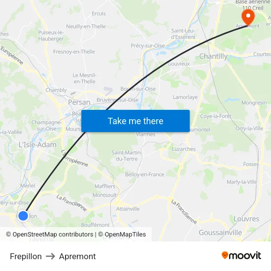 Frepillon to Apremont map