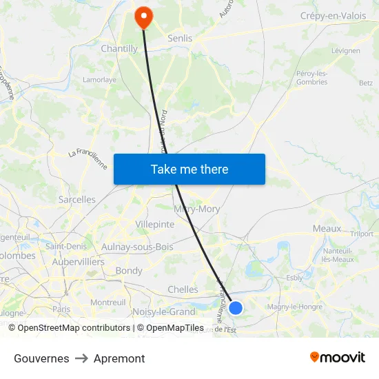 Gouvernes to Apremont map