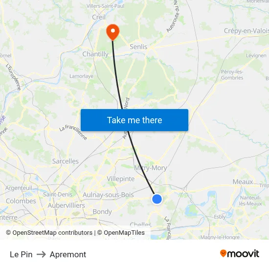 Le Pin to Apremont map