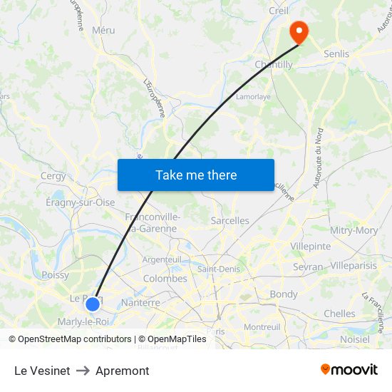 Le Vesinet to Apremont map