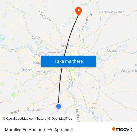 Marolles-En-Hurepoix to Apremont map