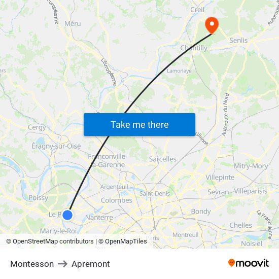 Montesson to Apremont map