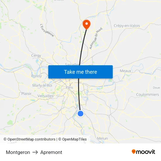 Montgeron to Apremont map