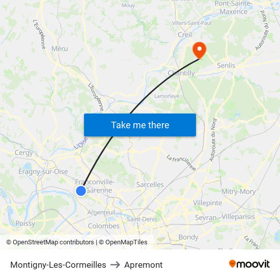 Montigny-Les-Cormeilles to Apremont map