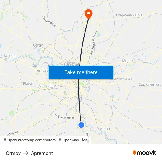 Ormoy to Apremont map