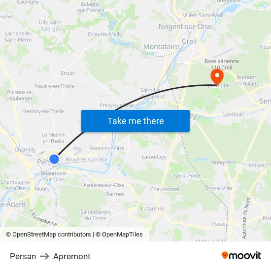 Persan to Apremont map
