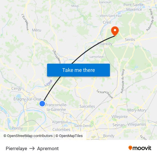Pierrelaye to Apremont map