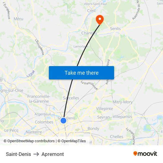 Saint-Denis to Apremont map