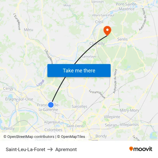 Saint-Leu-La-Foret to Apremont map