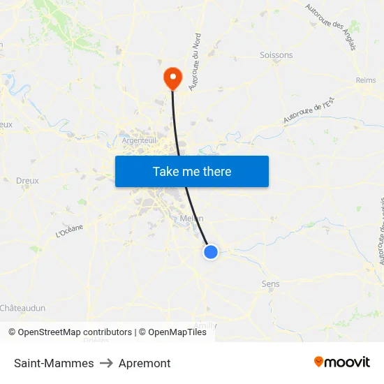 Saint-Mammes to Apremont map