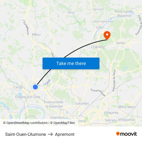 Saint-Ouen-L'Aumone to Apremont map