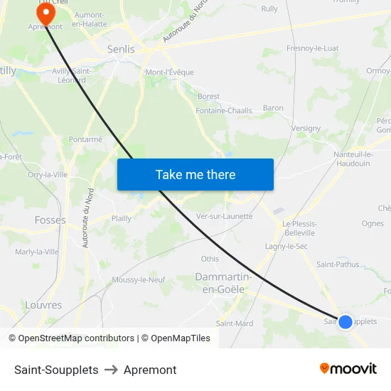 Saint-Soupplets to Apremont map