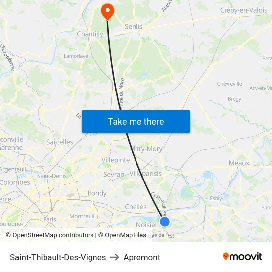Saint-Thibault-Des-Vignes to Apremont map